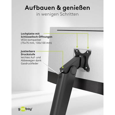 Goobay 70821 Monitorhalterung freistehend Gasdruckfeder 43 cm (17") - 81 cm (32") VESA schwenkbar neigbar 8 kg-3
