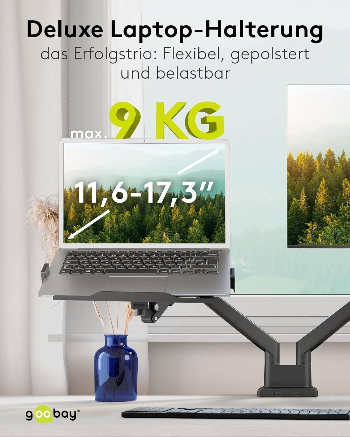 Goobay 70818 Laptophalterung für Montage am Monitor-Arm 29 cm (11,6") - 44 cm (17,3") VESA 9 kg-1