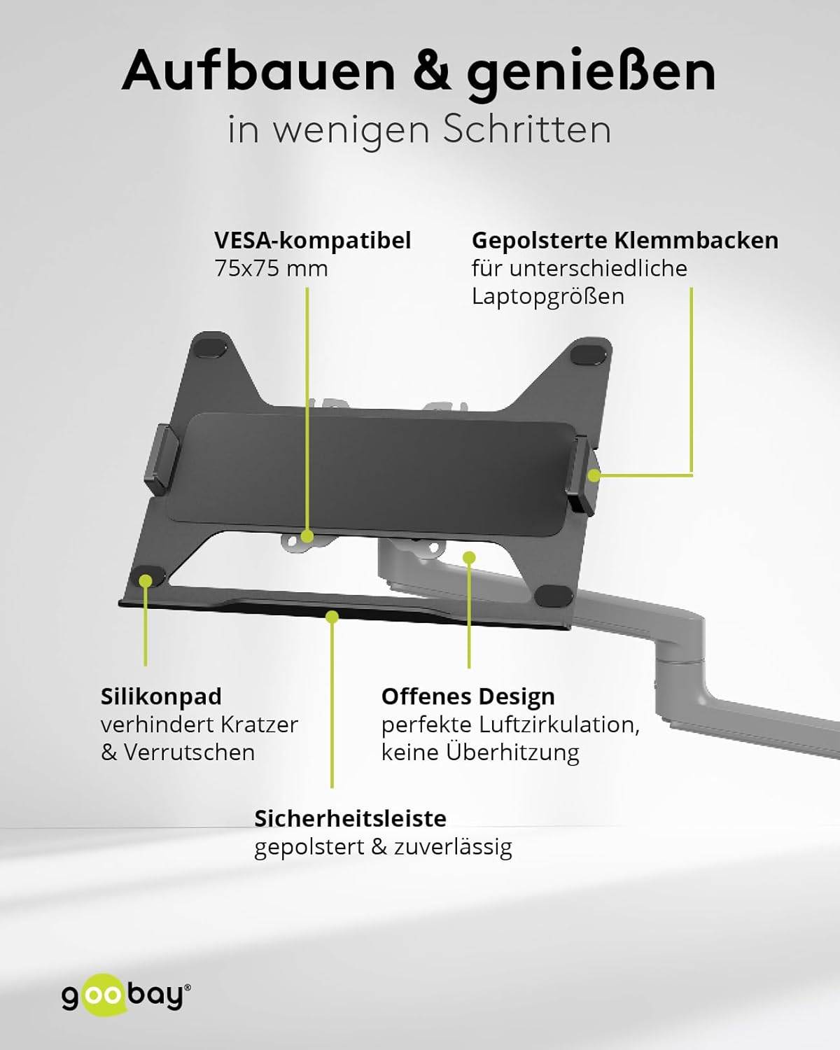Goobay 70818 Laptophalterung für Montage am Monitor-Arm 29 cm (11,6") - 44 cm (17,3") VESA 9 kg-2