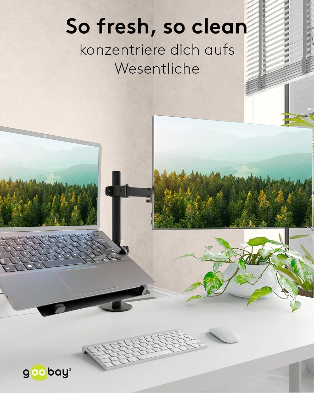 Goobay 70815 Monitorhalterung mit Laptop-Arm (4,5 kg) zur Tischmontage 33 cm (13") - 81 cm (32") schwenkbar neigbar 8 kg-5