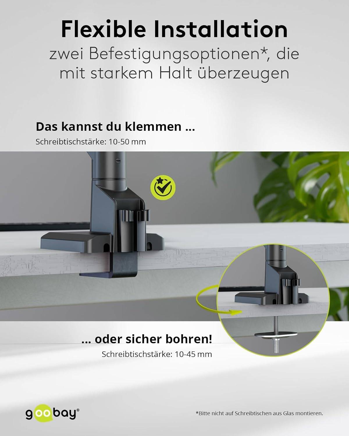 Goobay 70813 Monitorhalterung Gasdruckfeder 43 cm (17") - 81 cm (32") Tischmontage Monitorarm schwenkbar neigbar 9 kg-6