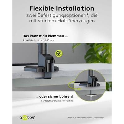 Goobay 70813 Monitorhalterung Gasdruckfeder 43 cm (17") - 81 cm (32") Tischmontage Monitorarm schwenkbar neigbar 9 kg-6