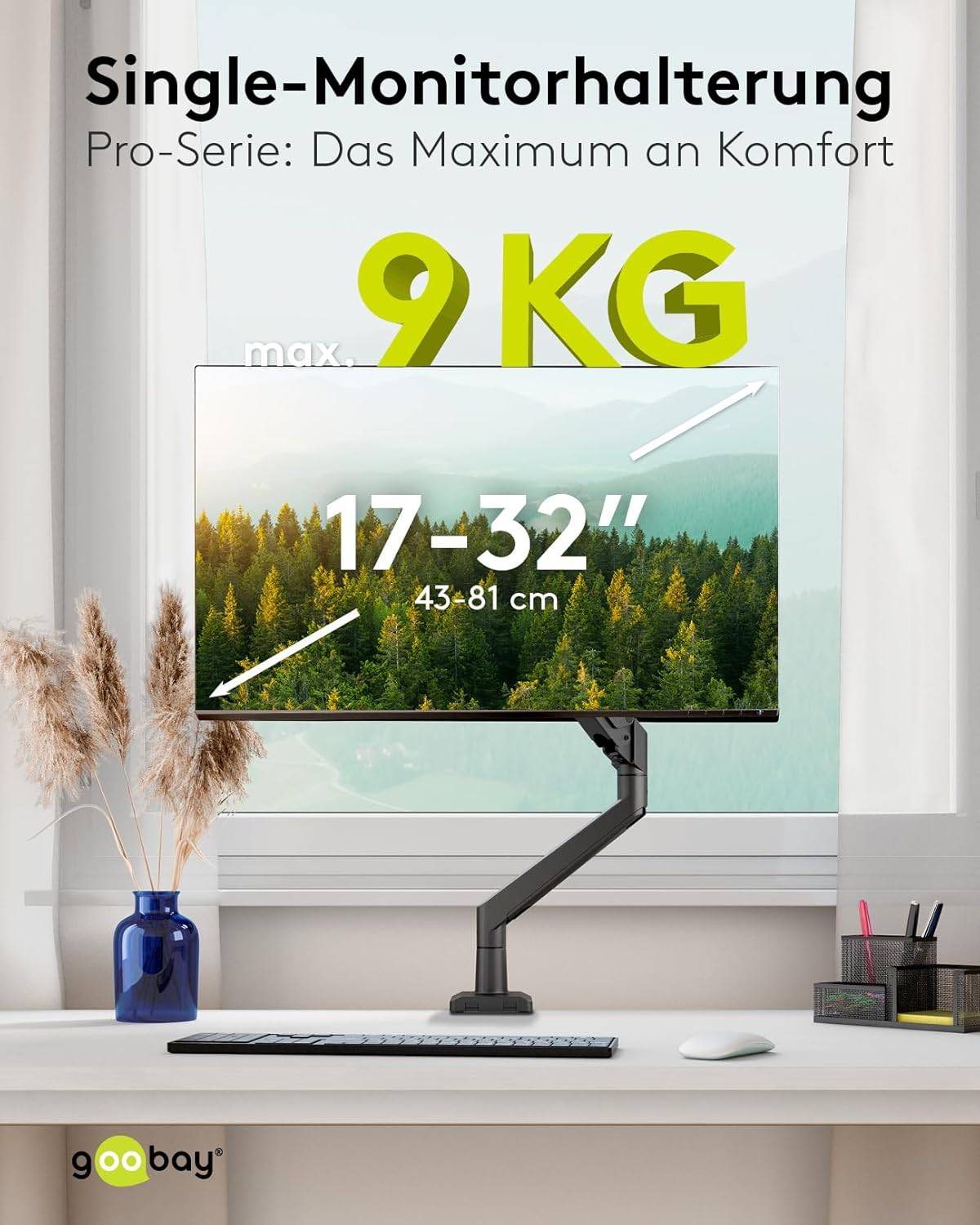 Goobay 70813 Monitorhalterung Gasdruckfeder 43 cm (17") - 81 cm (32") Tischmontage Monitorarm schwenkbar neigbar 9 kg-1