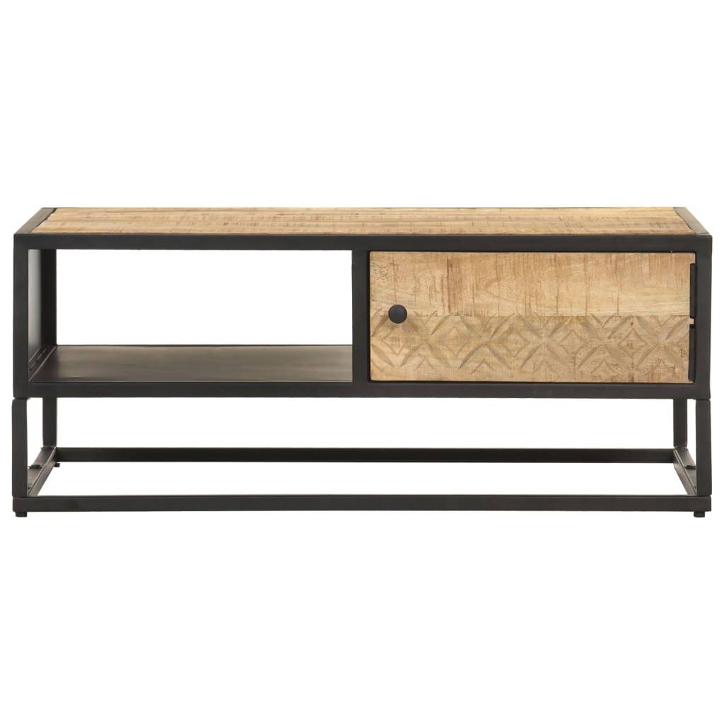 vidaXL Couchtisch mit Geschnitzter Tür 90x55x36 cm Raues Mangoholz-2