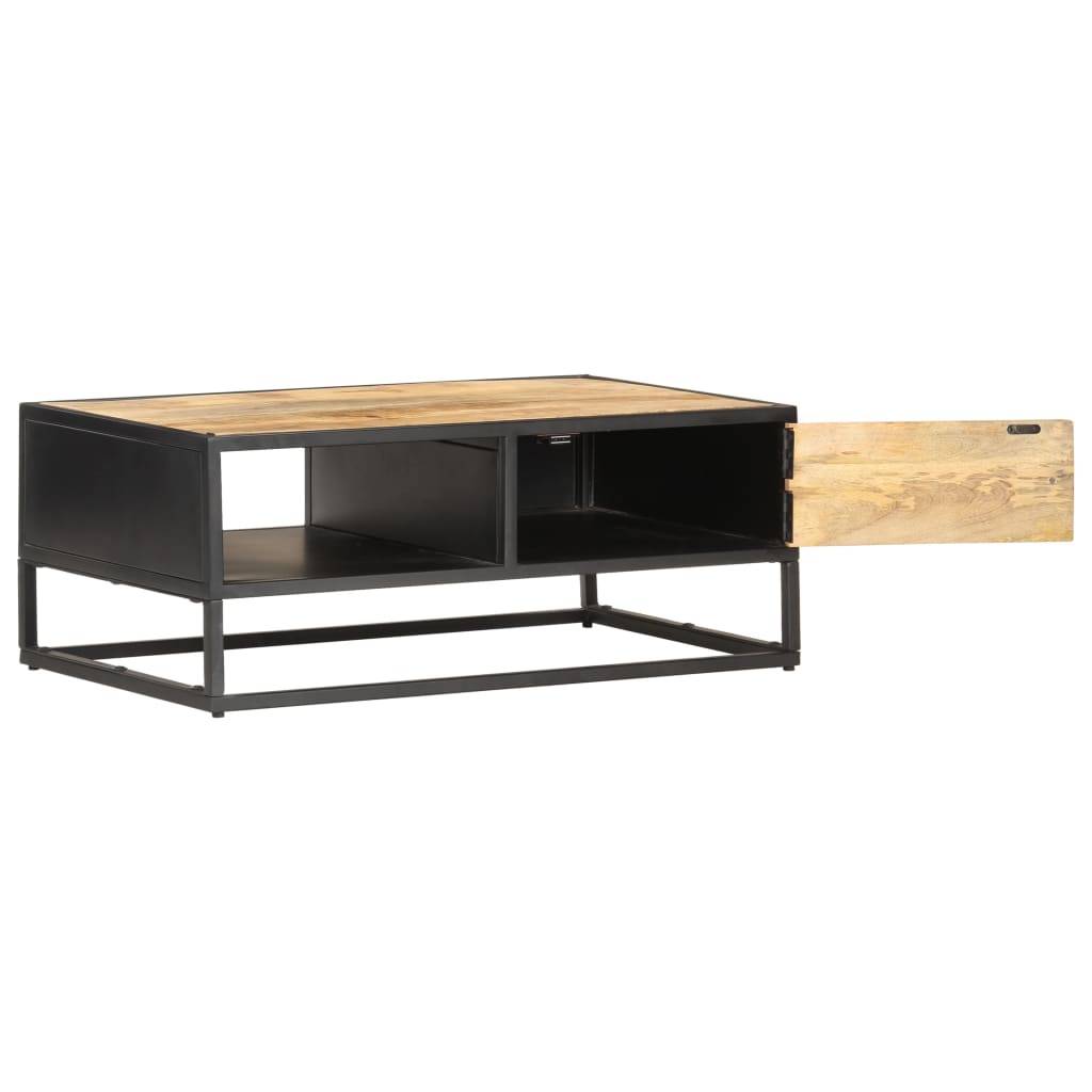vidaXL Couchtisch mit Geschnitzter Tür 90x55x36 cm Raues Mangoholz-3