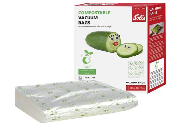 Solis kompostierbare Vakuumierrollen 30 x 600 cm für Vakuumierer, 2 Rollen für Vakuumbeutel