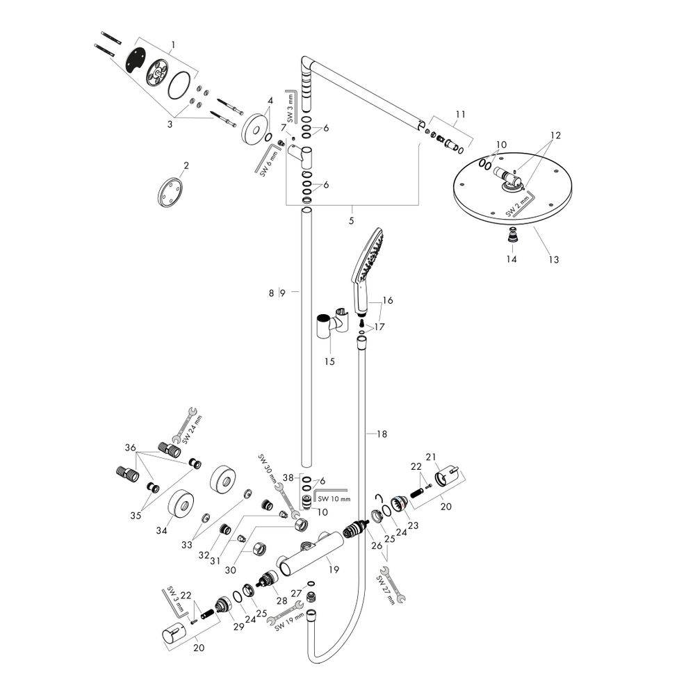 Hansgrohe Raindance S Showerpipe Duschsystem 300mm, 1jet, 16l/min, Thermostat, Chrom-1