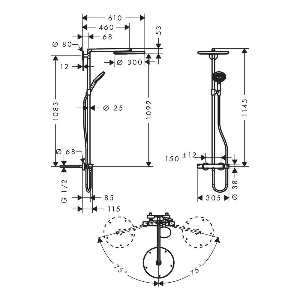 Hansgrohe Raindance S Showerpipe Duschsystem 300mm, 1jet, 16l/min, Thermostat, Chrom-3