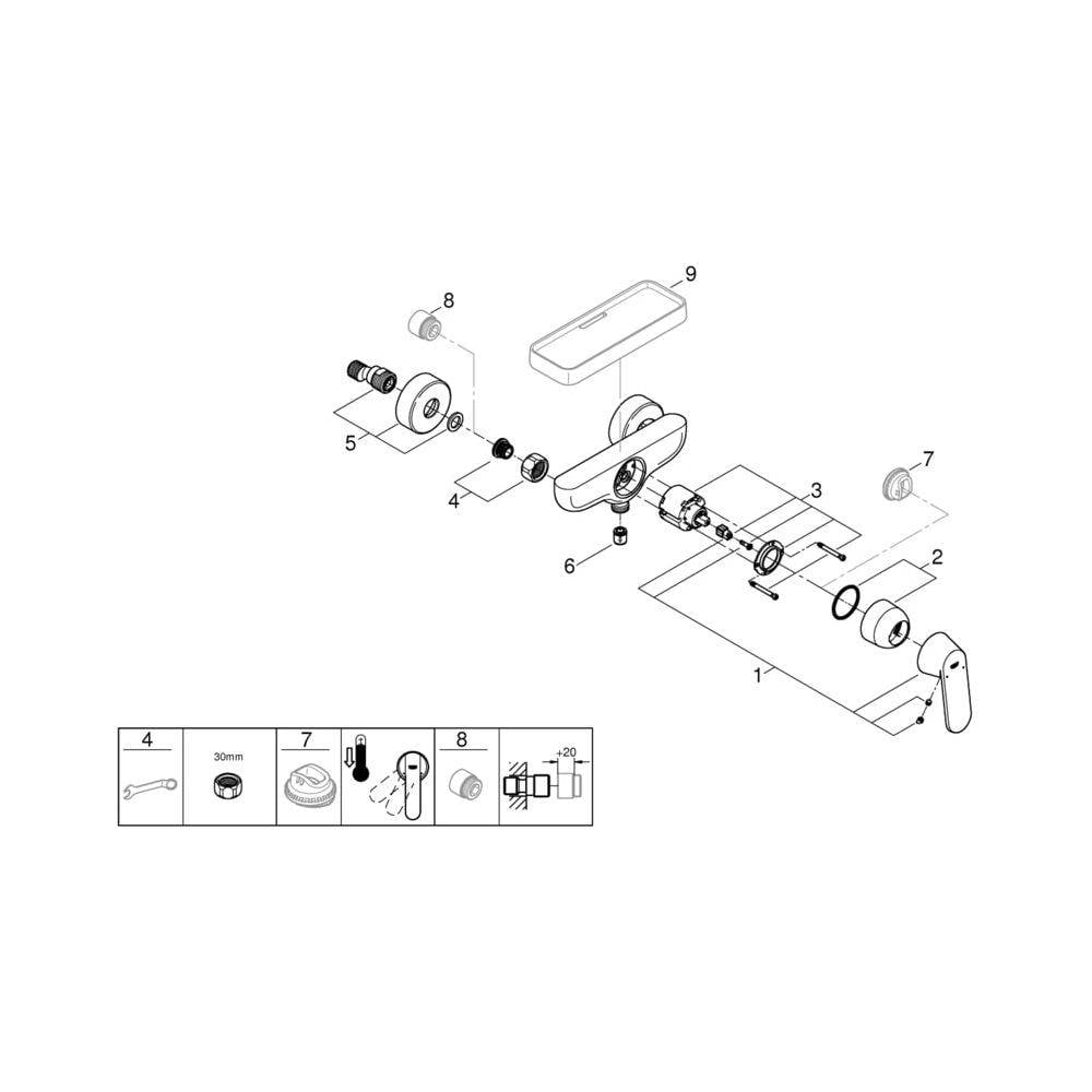 Grohe Eurosmart Brausebatterie C DN 15 Wandmontage, Chrom, 32837000-1