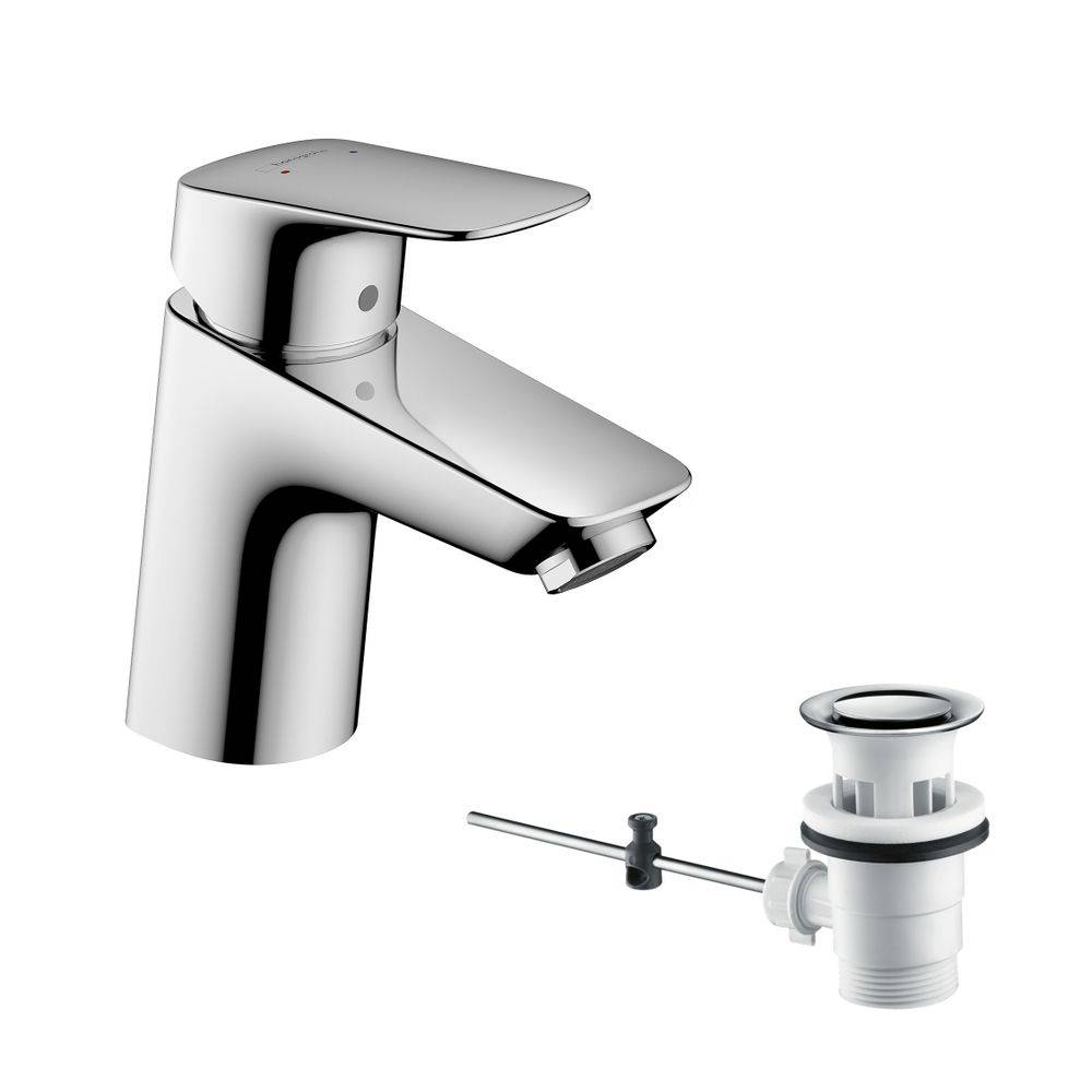hansgrohe Logis Einhebel-Waschtischmischer 70mm 5l/min Chrom mit Zugstangen-Garnitur-1