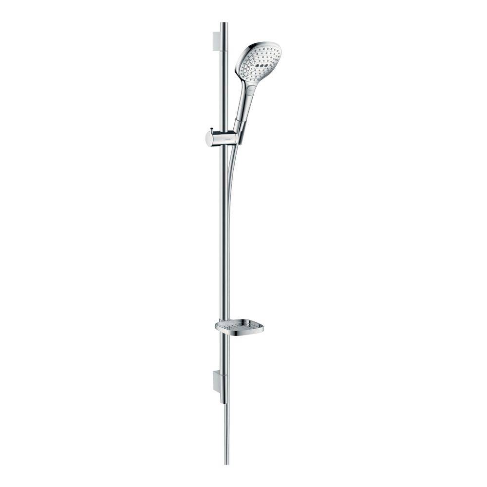 Hansgrohe Raindance Select E Brauseset 120mm, 14,4l/min, 3jet, Brausestange 90cm, Seifenschale, Weiß/Chrom-0