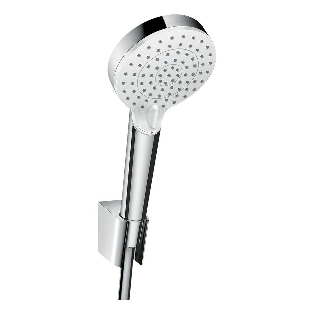 hansgrohe Crometta Brausehalterset 100mm Vario mit Brauseschlauch 1,25m, Weiß/Chrom-0