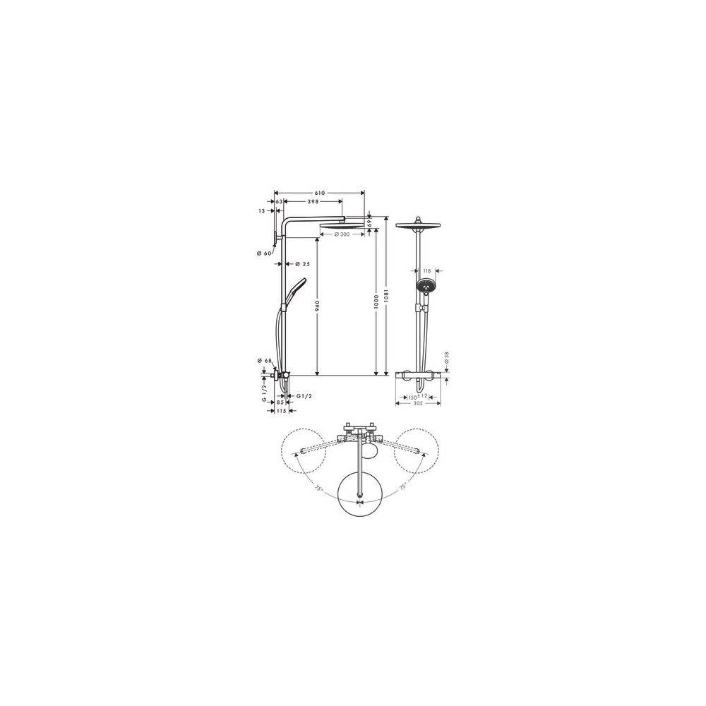 hansgrohe Raindance Select S Showerpipe 300mm 2jet 15l/min mit Thermostat, Chrom-2