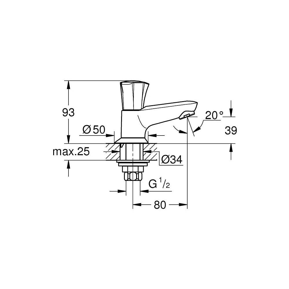 Grohe Costa Standventil, Gussauslauf mit Mousseur, Markierung Blau, Chrom, 20404001-3