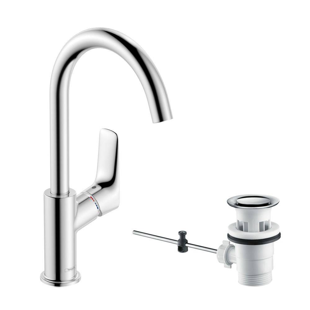 hansgrohe Logis Einhebel-Waschtischmischer 210mm 5l/min Chrom mit Schwenkauslauf und Zugstangen-Garnitur-1