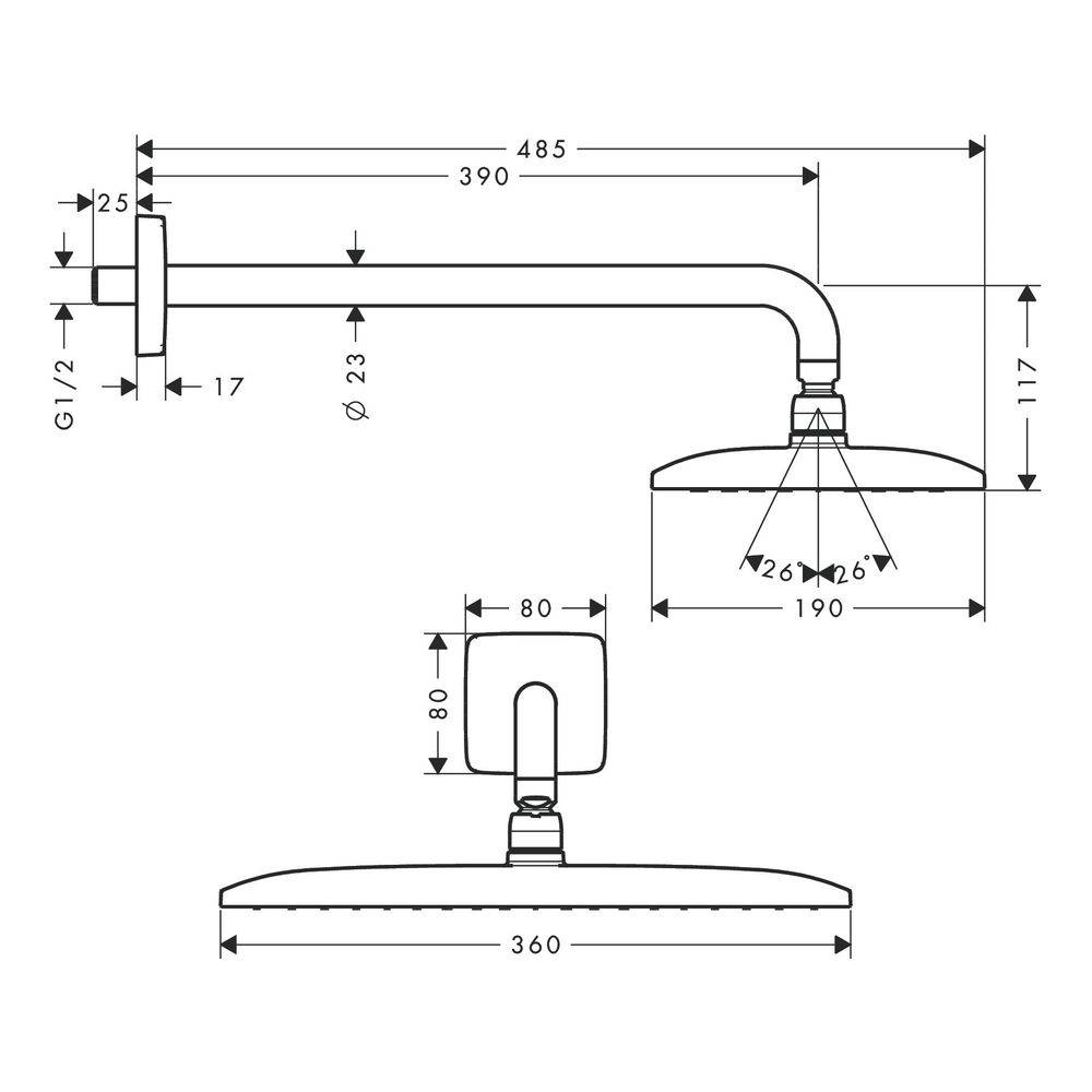 Hansgrohe Raindance E Kopfbrause 360mm 1jet 16,5l/min mit Brausearm 390mm, Chrom-2