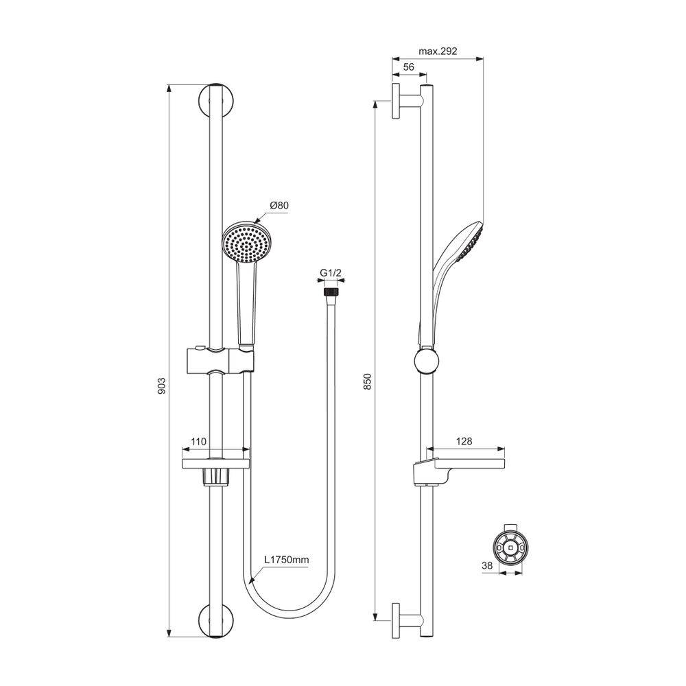 Ideal Standard Brausekombination Idealrain 900mm 1-Funktionshandbrause d:80mm Chrom-1