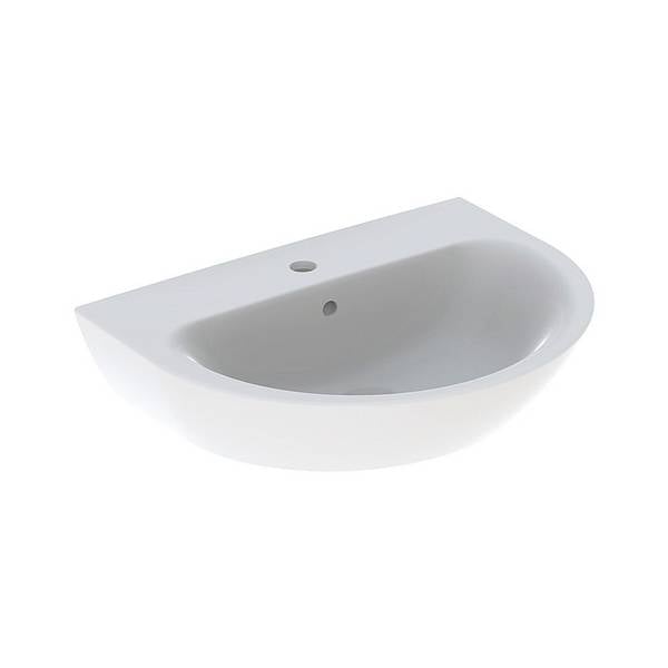 Geberit Renova Waschtisch, Breite 65cm, Tiefe 50cm, Hahnloch mittig, Überlauf sichtbar, Weiß