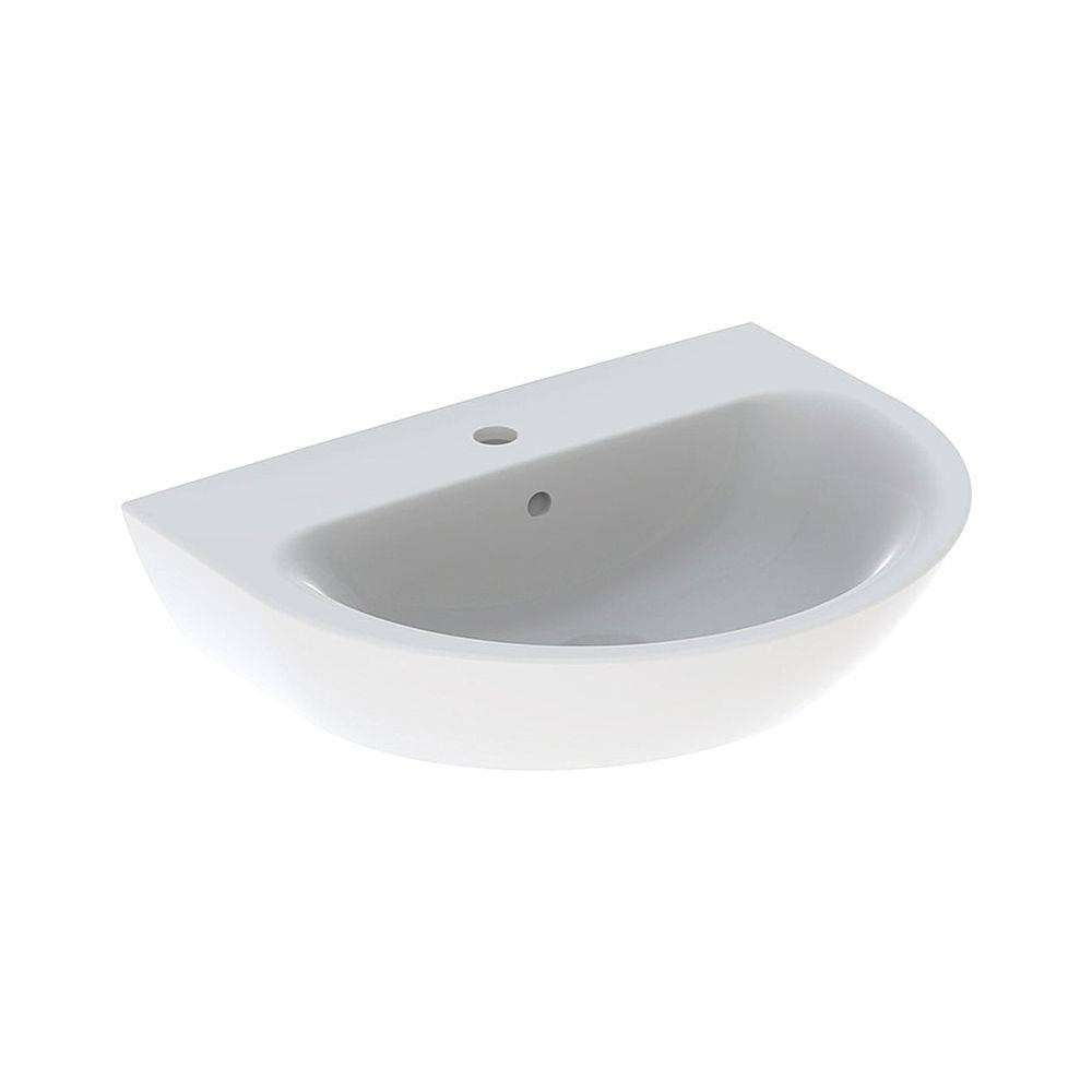 Geberit Renova Waschtisch, Breite 65cm, Tiefe 50cm, Hahnloch mittig, Überlauf sichtbar, Weiß-0