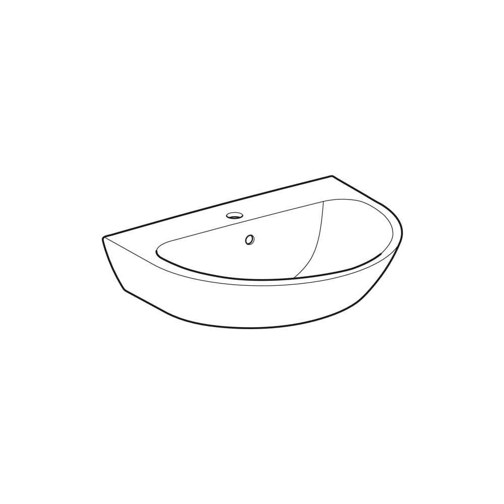Geberit Renova Waschtisch, Breite 65cm, Tiefe 50cm, Hahnloch mittig, Überlauf sichtbar, Weiß-2