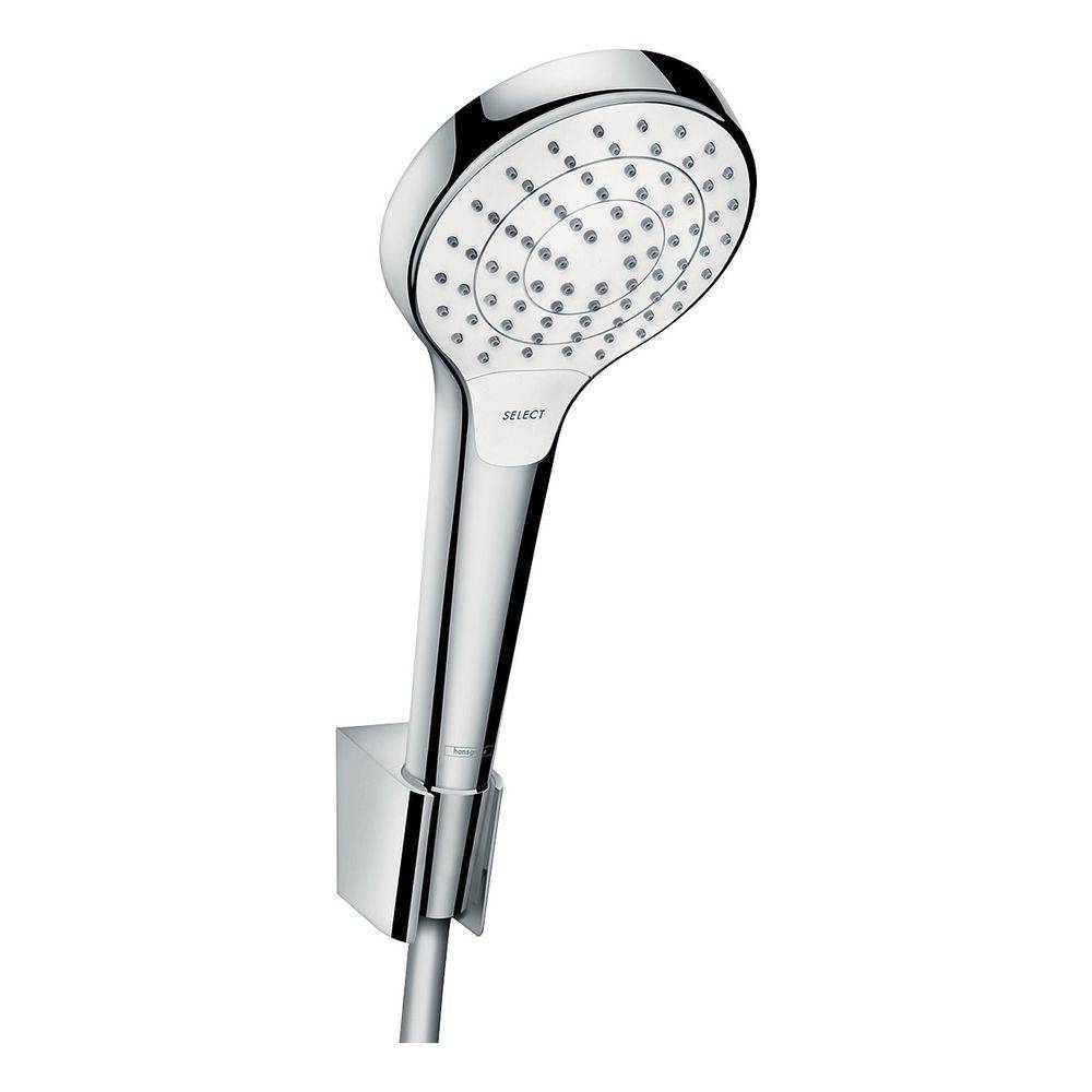 hansgrohe Croma Select S Brausehalterset 110mm 14,7l/min Vario mit Brauseschlauch 1,25m, Weiß/Chrom-0