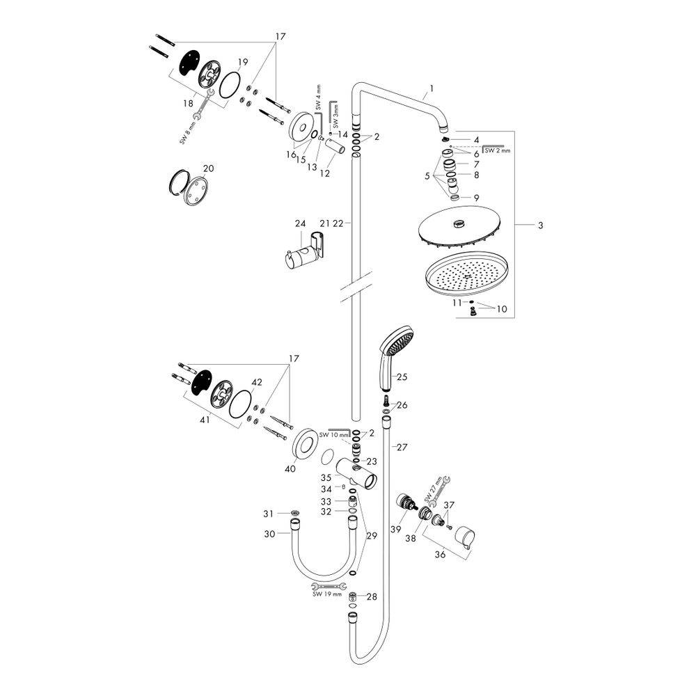 hansgrohe Croma Showerpipe 220mm 1jet 18,5l/min Reno, Chrom-2