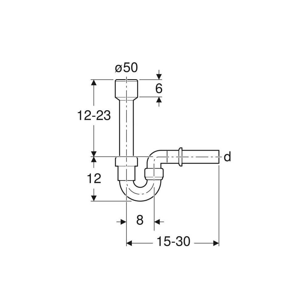 Geberit Siphon Rohrbogengeruchsverschluss für Ausgussbecken, Wandrosette, Abgang horizontal Außendurchmesser 50mm,-3