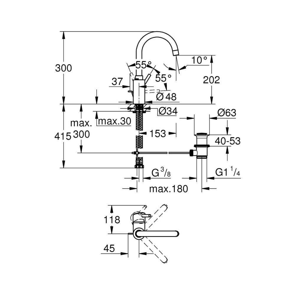 Grohe Concetto Einhand-Waschtischbatterie, L-Size, Bogenauslauf, Chrom, 32629002-2