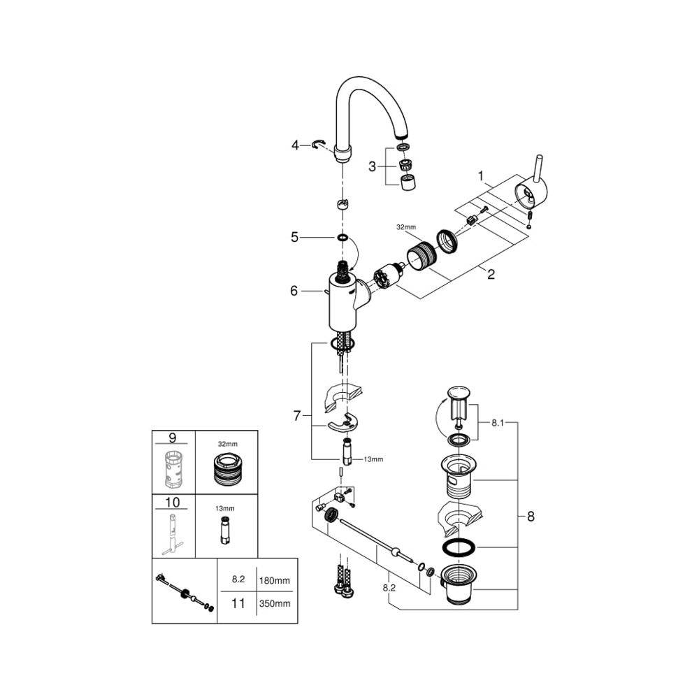 Grohe Concetto Einhand-Waschtischbatterie, L-Size, Bogenauslauf, Chrom, 32629002-3