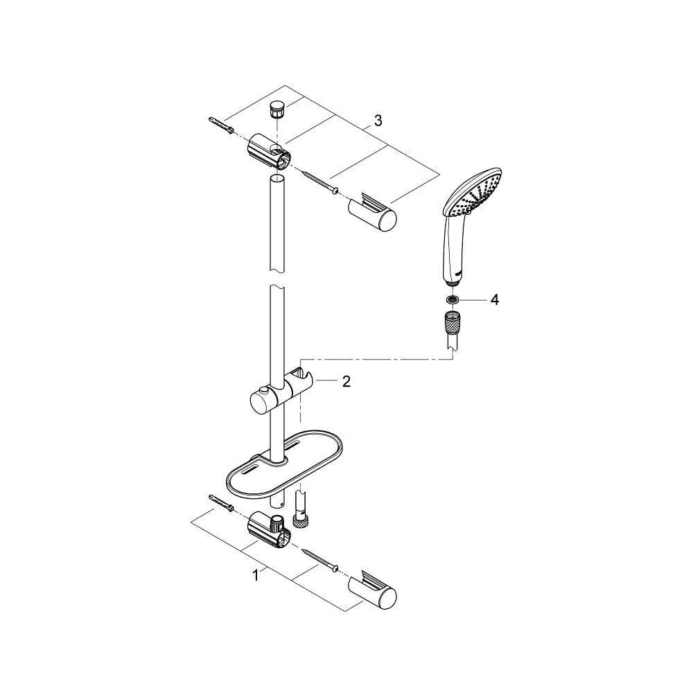 Grohe Euphoria 110 Massage Brausestangenset, Brausestange 900mm, 3 Strahlarten, mit Ablage, Chrom, 27226001-3