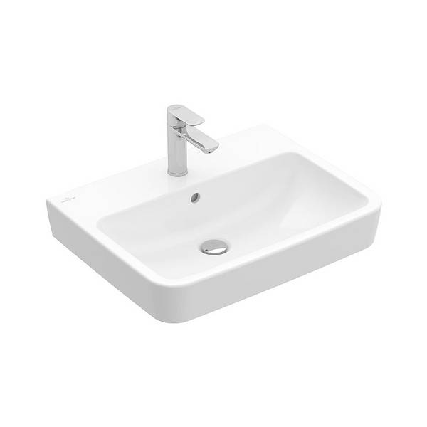 Villeroy & Boch Waschbecken O.novo 650x460mm Eckig 1 Hahnloch mit Überlauf Weiß Alpin