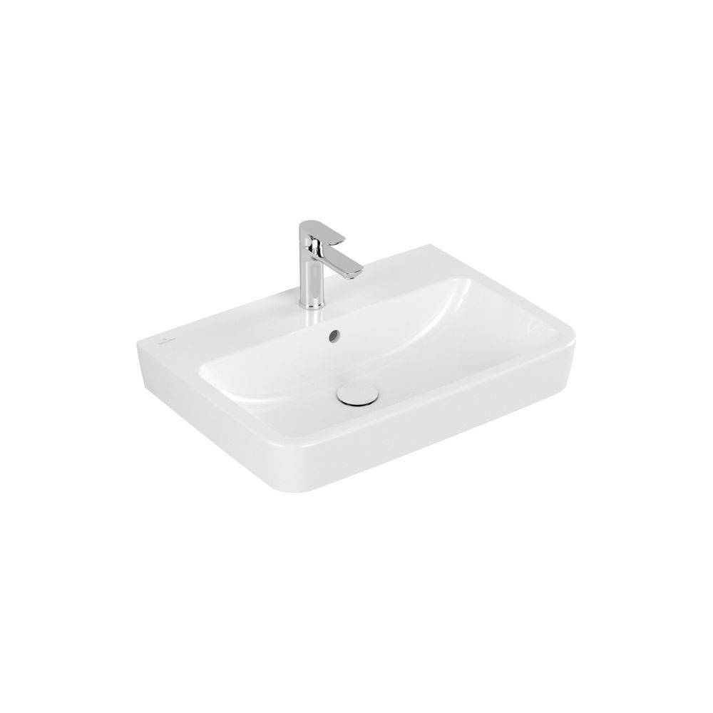 Villeroy & Boch Waschbecken O.novo 650x460mm Eckig 1 Hahnloch mit Überlauf Weiß Alpin-1