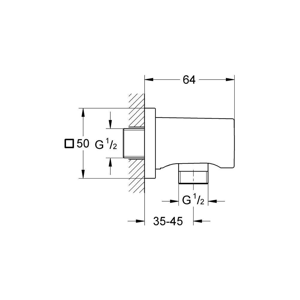 Grohe Rainshower Wandanschlussbogen, Außengewinde, eigensicher, mit eckiger Rosette, Chrom, 27076000-3
