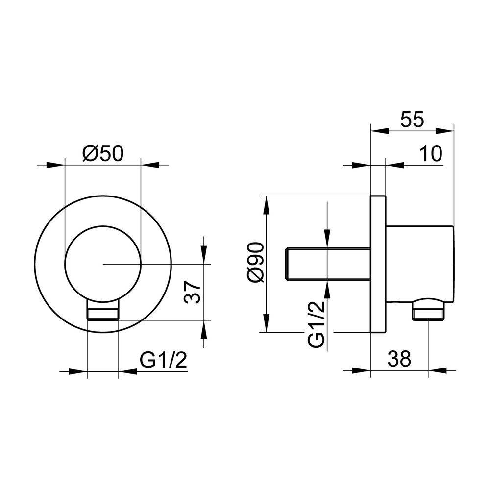 Keuco Ixmo Schlauchanschluss 1/2", eigensicher, Rosette rund, Verchromt, 59547010001-1