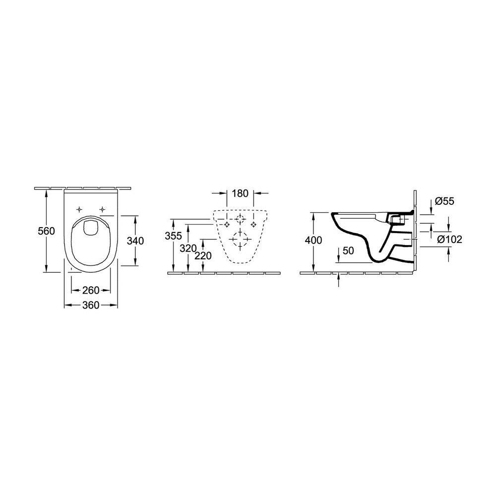 Villeroy & Boch Combi-Pack O.novo HR 360x560x350mm Oval wandhängend Abgang waagerecht Direct-Flush, Weiß Alpin-2