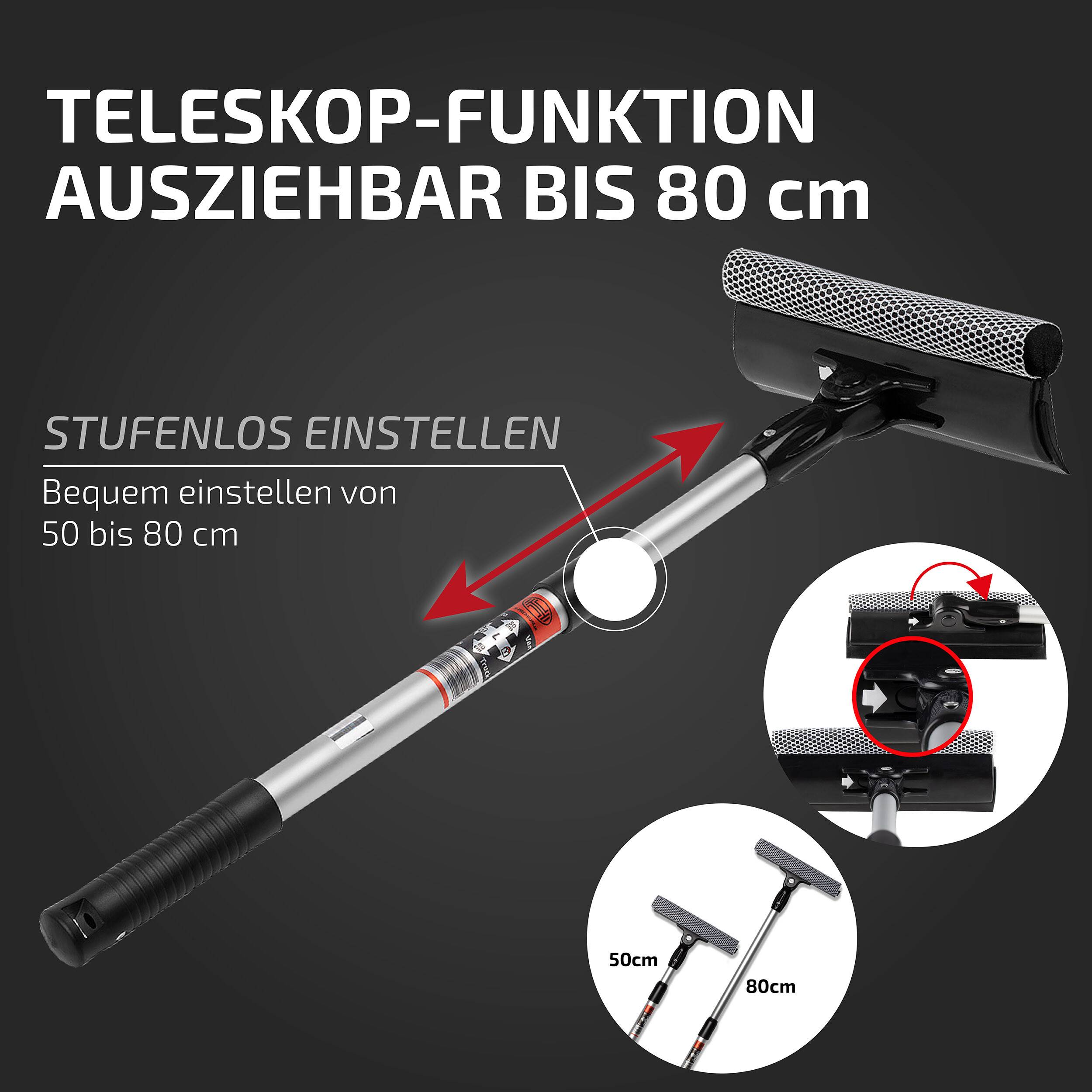 HEYNER® Scheibenreiniger 20 cm breit, faltbar, Stiel, Abzieher & Schwamm Fensterabzieher aus Aluminium, mit-3