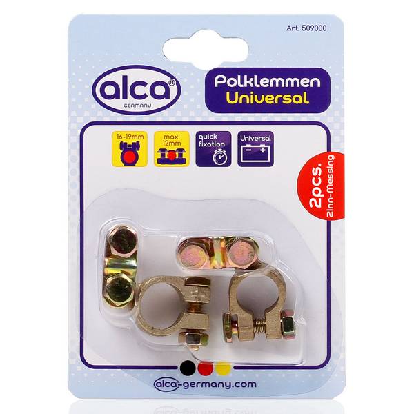 alca® Batterie-Polklemmen Set 2 Stk. für 12-V-Autobatterien Minus (Schwarz) und Plus (Rot)