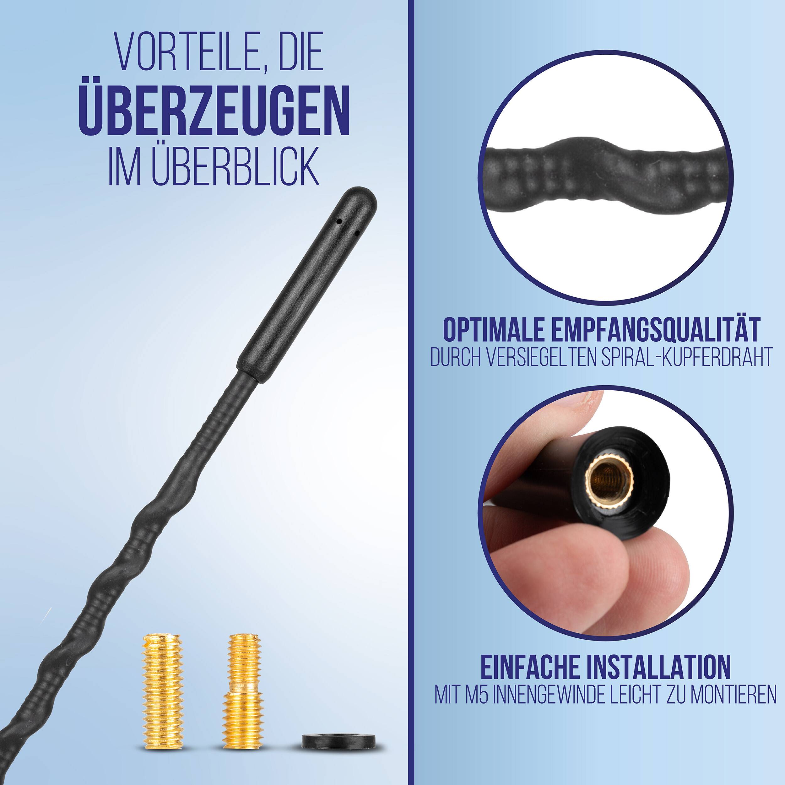 alca® Antennen-Ersatzstab für Autos, AM/FM-Betrieb, schwarz Dachantenne aus Fiberglas, für M5 & M6-3