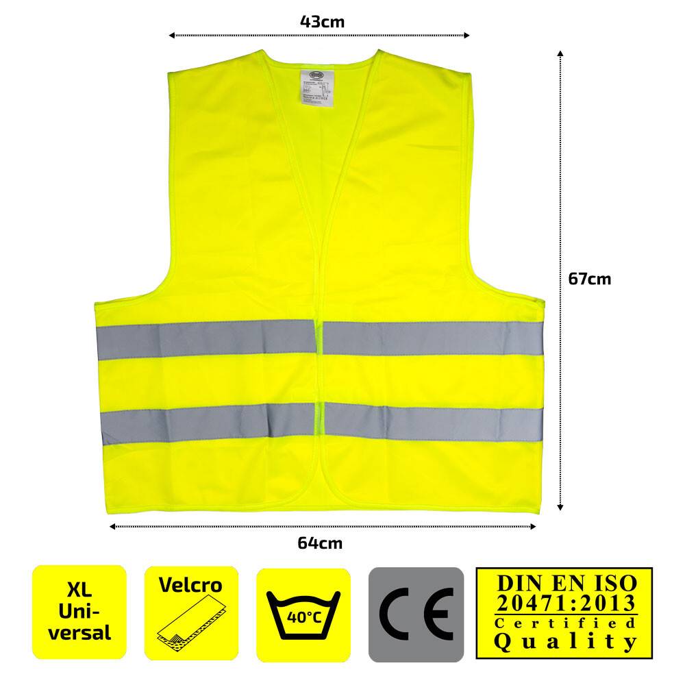 HEYNER® Warnweste Leuchtend Gelb, Größe XL, mit Aufbewahrungstasche Reflektorweste, seitlich geschlossen mit-3