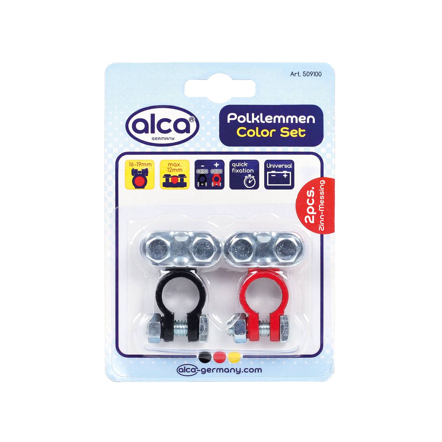 alca® Batterie-Polklemmen Set 2 Stk. Plus/Minus (rot/schwarz), für 6V/12V für Autobatterie-0