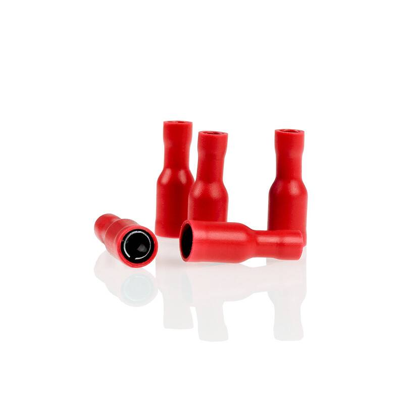 alca® Rundsteckhülsen 0,5-1,5 mm² 4,0mm, 10 Stk. AWG 22-16, rot teilisolierte Rundstecker im Set, in-0