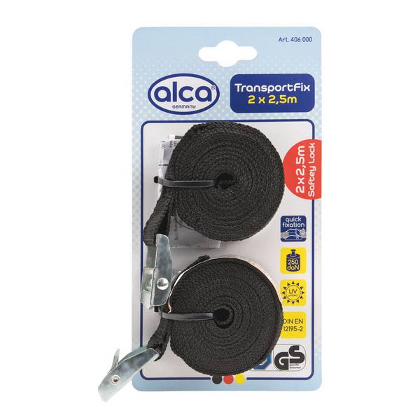 alca® Spanngurt 2,5 m Länge, 2 Stk. 250daN, schwarz verstellbare Zurrgurte mit Klemmschloss,