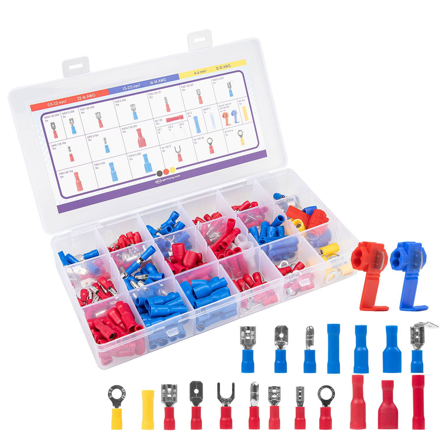 alca® Kabelschuhe Set 220 Stk. elektrische Steckverbinder mit Flachstecker-0