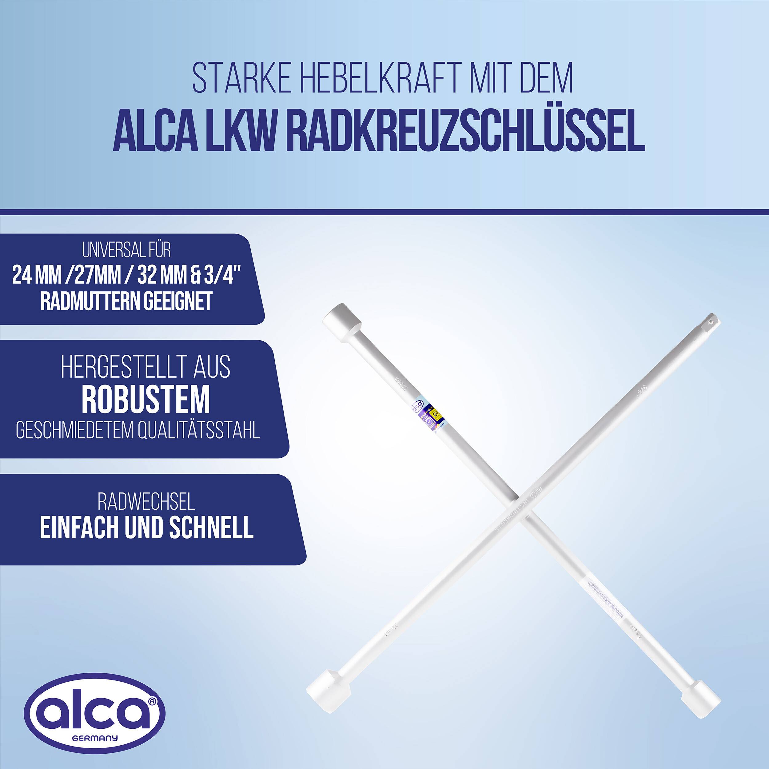 alca® Radkreuzschlüssel LKW, 24-27-32 mm Schlüsselweiten & 3/4 " Vierkant Werkzeug zum Reifenwechsel für bis zu 900Nm-1