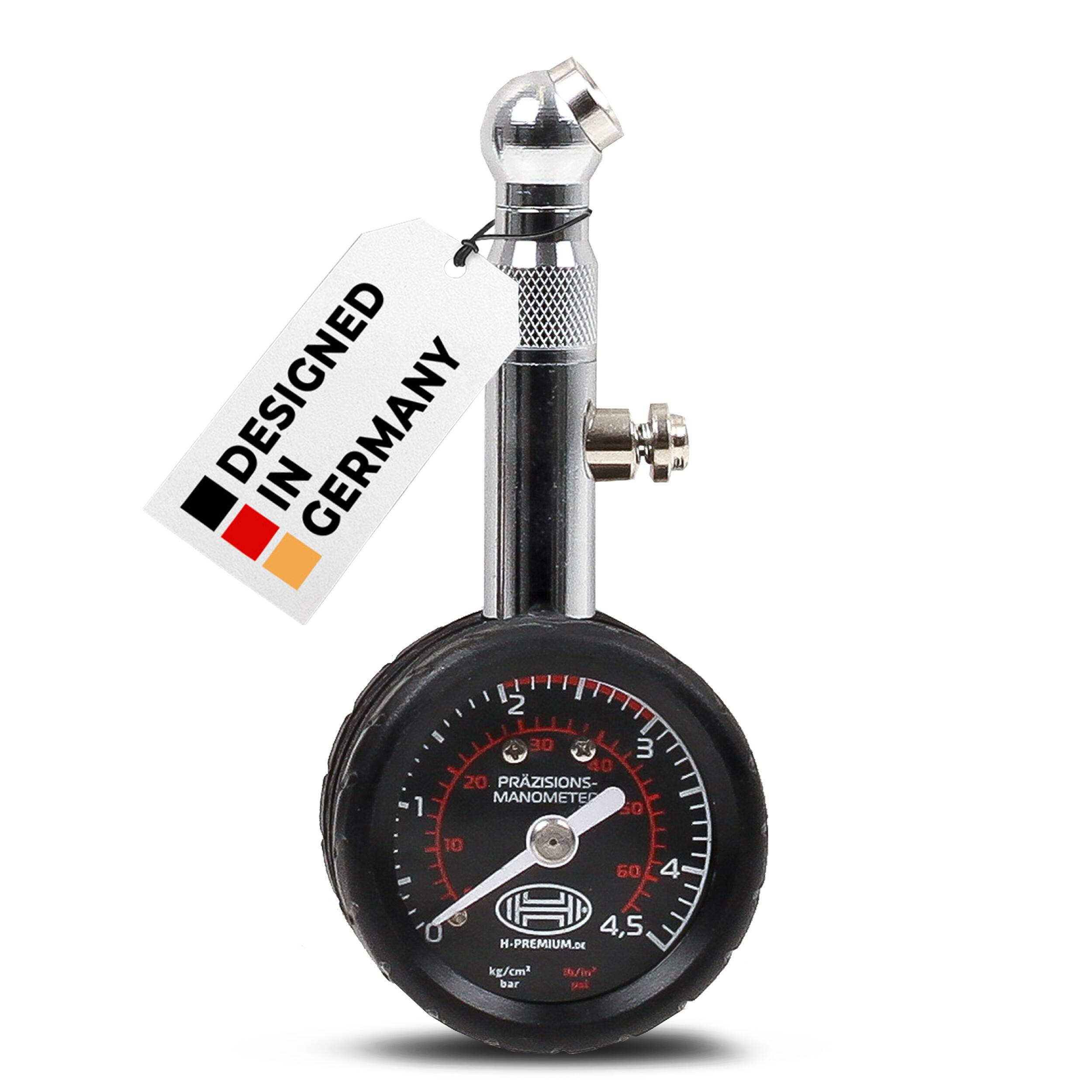 HEYNER® Reifendruckprüfer 4,5 bar, Manometer für Auto, Fahrrad & Motorrad mit Haltefunktion-0