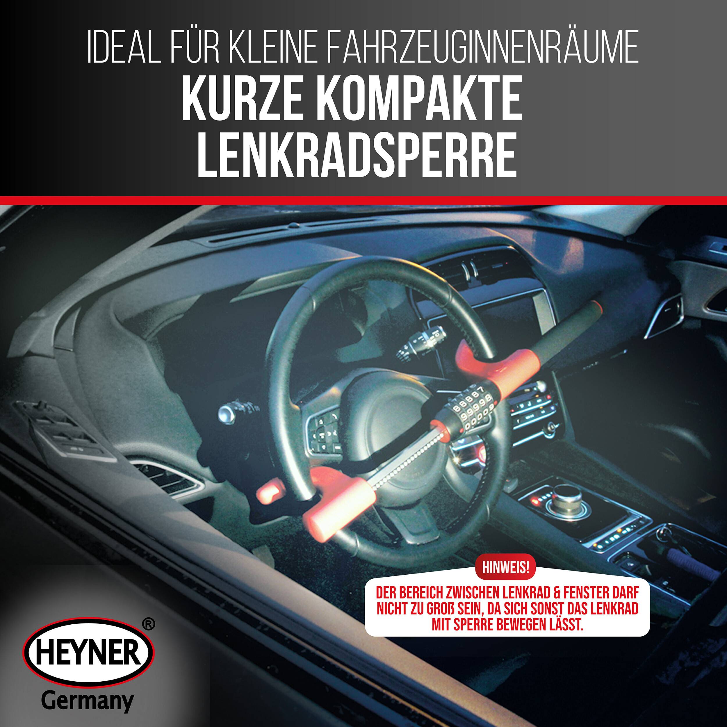 HEYNER® Lenkradsperre mit Zahlenschloss, kompakte Wegfahrsperre Lenkradkralle als Diebstahlschutz, für Autos,-3