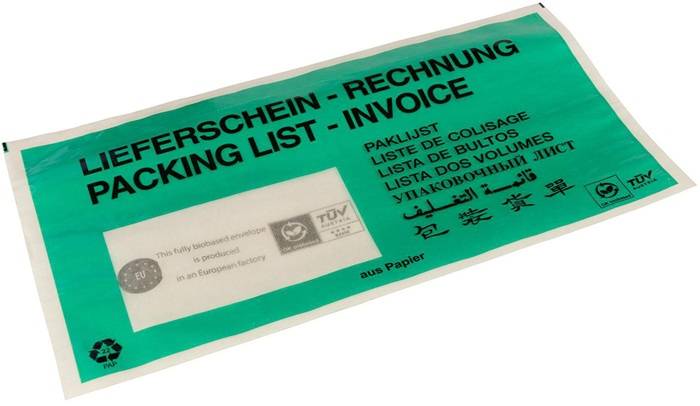 Dokumententaschen Maße 240x131mm 100% Papier grün TRANSPAK-0