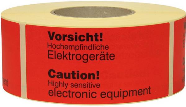 Warnetiketten Maße 145x70mm Papier rot Sensitive electronic equip TRANSPAK