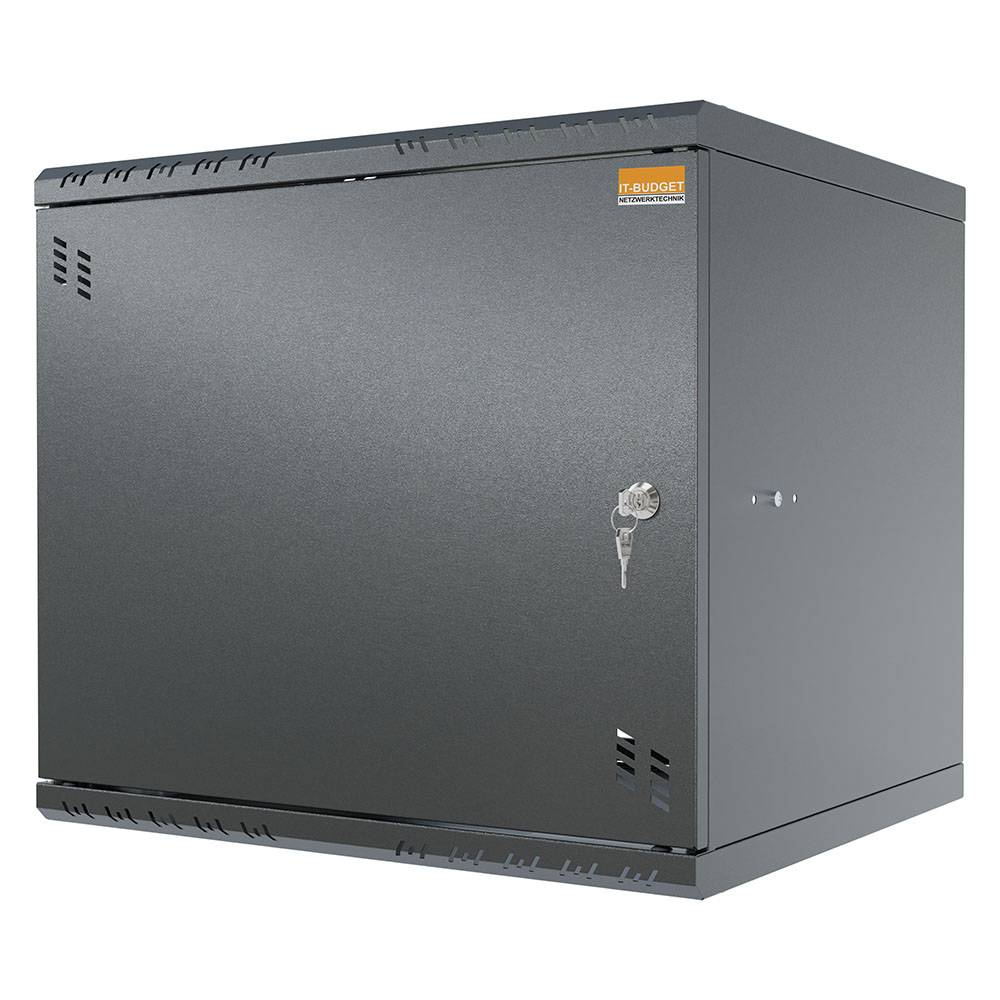 19 Zoll Wandgehäuse 9 HE BxHxT 523 x 450 x 450 mm Vollblechtür + Schloss Schwarz (RAL 9005)-0
