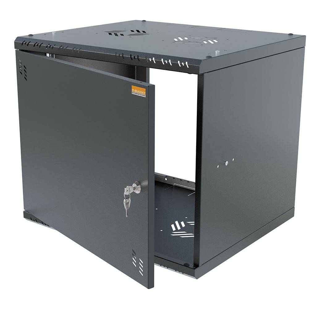 19 Zoll Wandgehäuse 9 HE BxHxT 523 x 450 x 450 mm Vollblechtür + Schloss Schwarz (RAL 9005)-1